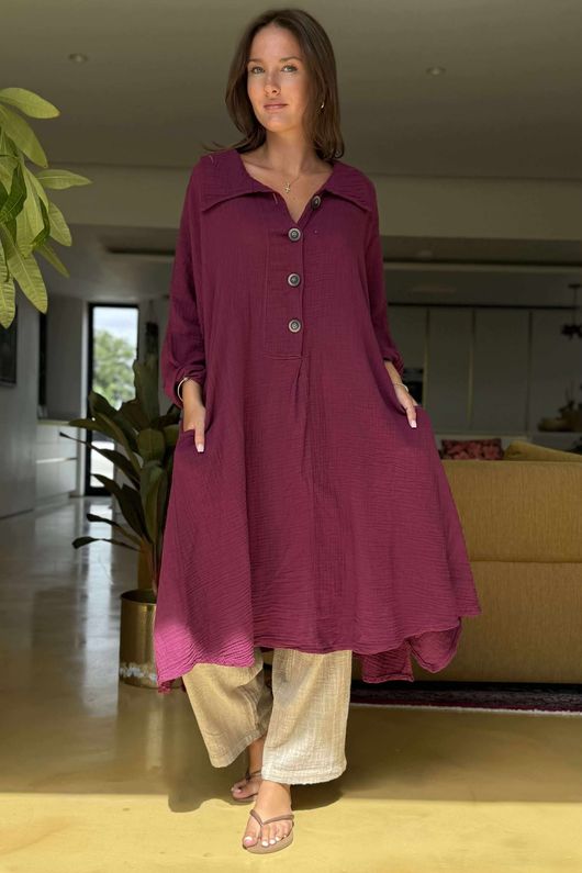 Made in Italy Paulo Pillow Cotton Sailor Dress Beetroot /5 =